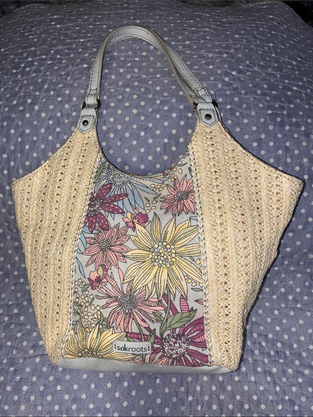 SAKROOTS Blue Purple Pink Green Cream Off White Floral Boho Shoulder Bag Purse